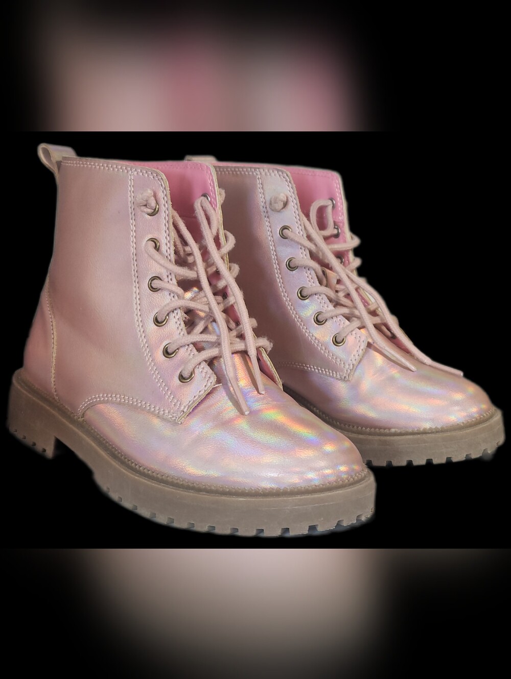 #SH3 Old Navy Pink Iridescent Lace-Up Combat Boots